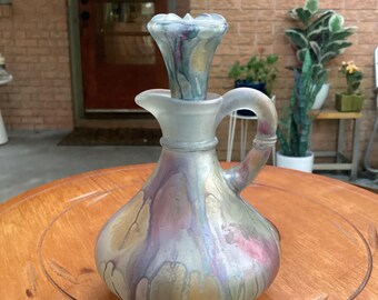 Vintage pintado a mano Cruet Satin Art Glass Rueven Nouveau