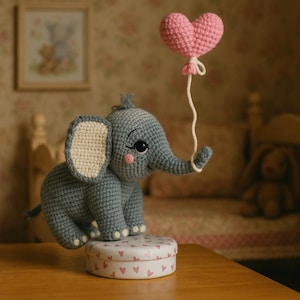 Elephant Crochet Pattern, Amigurumi Toy with Heart Balloon Tutorial, Cute Plush DIY PDF Instructions