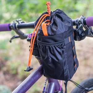 Cycling Handlebar Bag for Bikepacking. One-Hand Access Feed Bag, Bike Handlebar Bag. Cordura, Black-Orange. Perfect Gravel Bike Accessory.