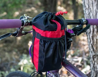 Bolsa para avituallamiento de bikepacking - Color rojo y negro. Bolsa para manillar para ciclismo y cicloturismo gravel. Ligera y de fácil acceso. Material X-Pac. EE. UU.