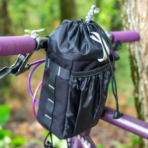 Cycling Handlebar Bag – One-Hand Access FeedBag for Bikepacking & Gravel Bikes. Pocket Pack One Hand Black-Black Gray Color. Cordura