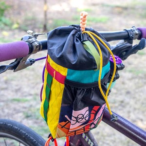 Bikepacking Feed Bag Colorful - One-Hand Access Handlebar Pack with Rain Cover - Lightweight - X-Pac Handlebar Feed Bag - Custom Design