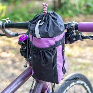 Bikepacking Feed Bag - Lilac color Handlebar Bag for Cycling, Gravel Touring. Lightweight & Easy Access. X-Pac material