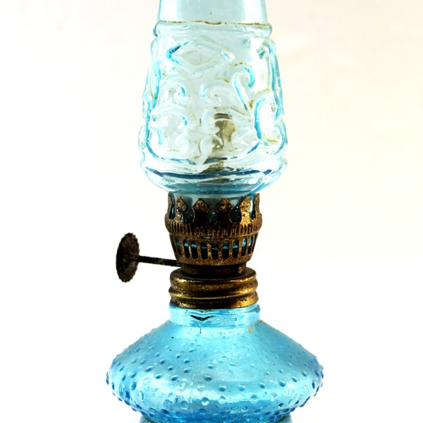 Glass Oil Burning Lamp - Blue Glass Oil Lamp