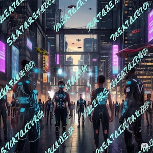 Cyberpunk Wall Art, Futuristic Cityscape Print, Neon Sci-Fi Digital Download.