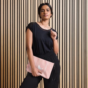 Blush Pink Crossbody Bag: Faux Leather Bird Design - Minimalist Shoulder Bag