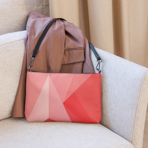 Red Geometric Crossbody Bag: Modern Minimalist Faux Leather Purse