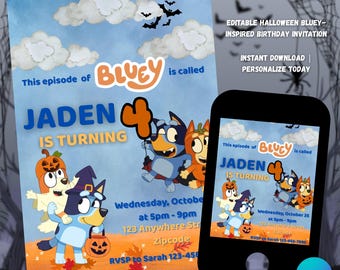 Halloween Dog Birthday Invitation: Bluey-Inspired Puppy Party (Digital Download)