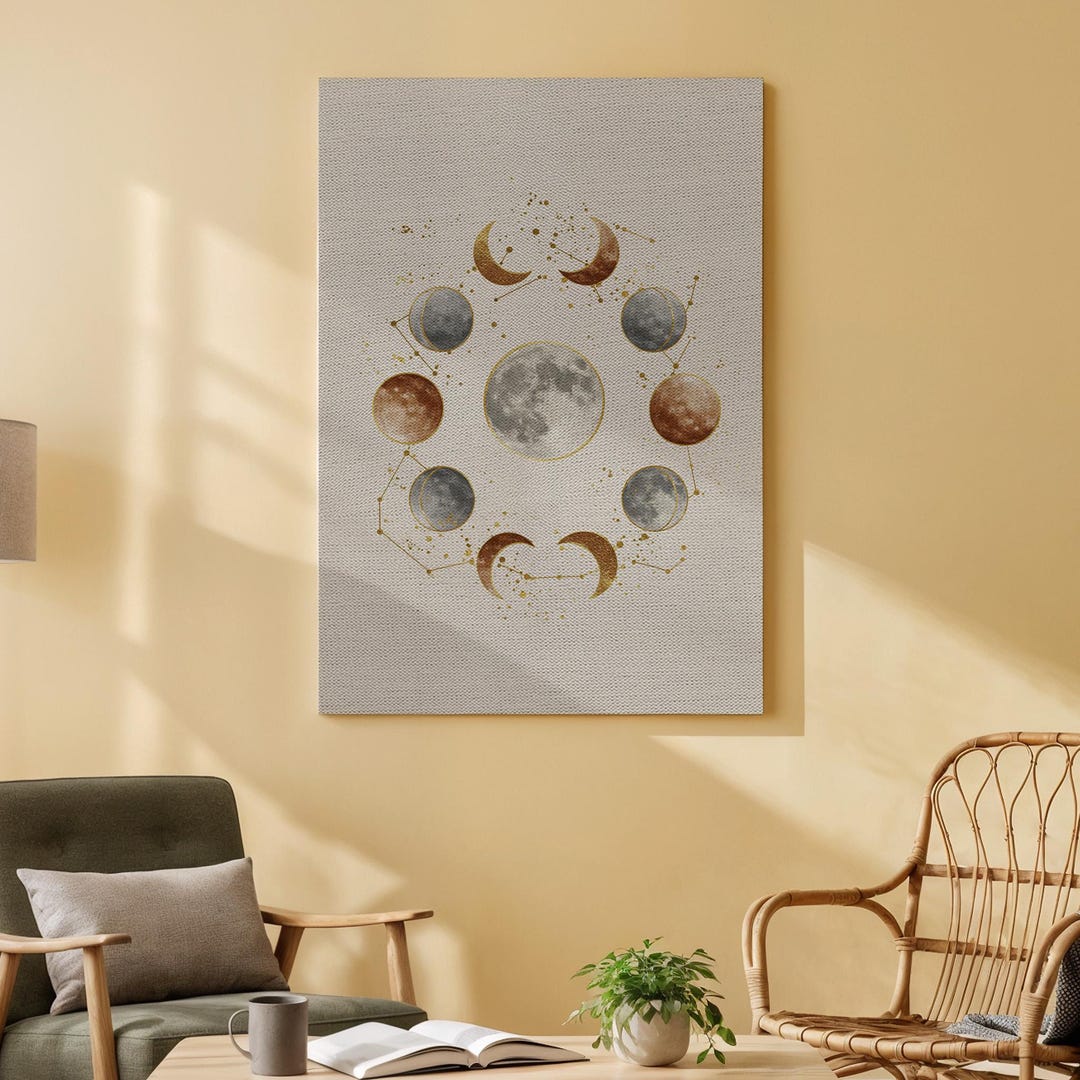 Moon Phases Canvas Wall Art, Celestial Lunar Cycle Painting Print ...
