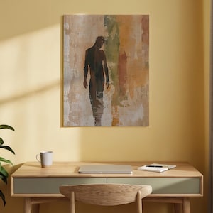 Abstract Male Figure Canvas Wall Art, Modern Silhouette Painting, Contemporary Human Form Artwork, Neutral Texture Design, Minimalist Decor