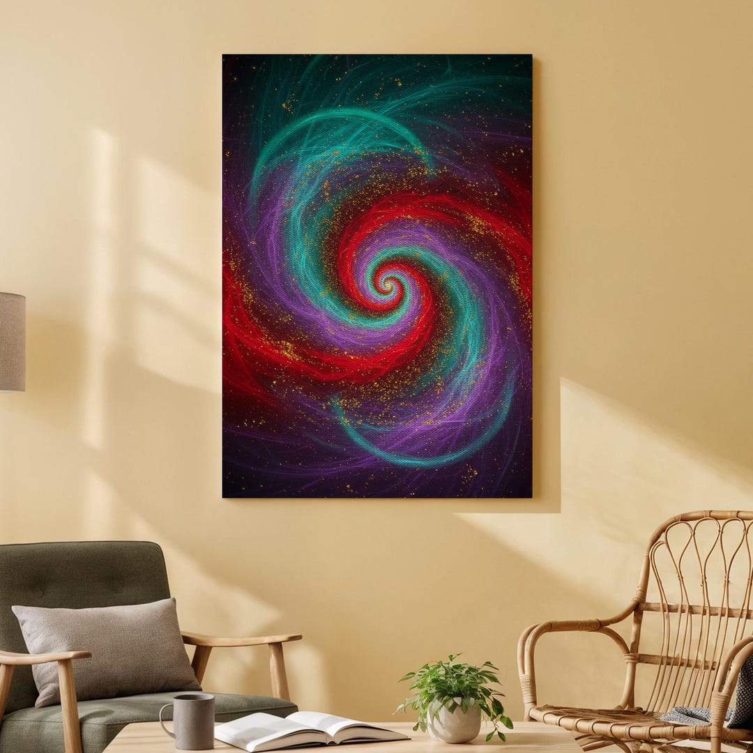 Cosmic Spiral Canvas Wall Art, Abstract Galaxy Swirl Print, Vibrant ...