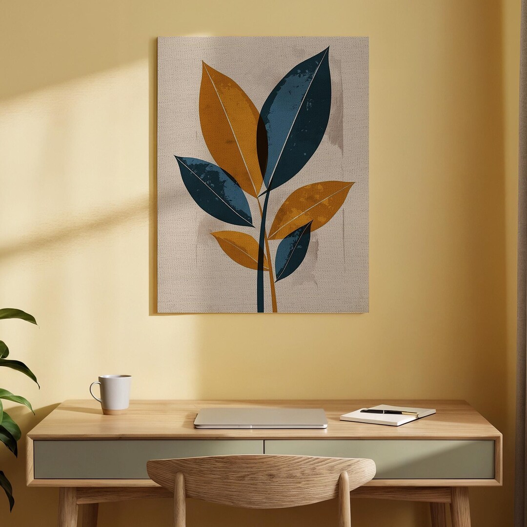 Minimalist Leaf Canvas Wall Art, Mid Century Modern Botanical ...