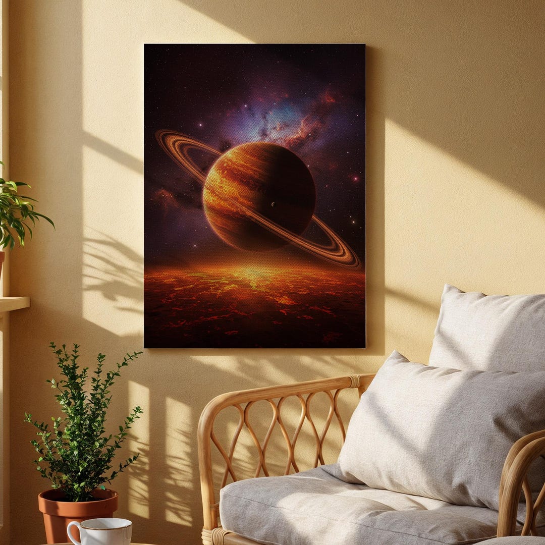 Saturn Canvas Wall Art, Space Planet With Rings Cosmic Scene, Galaxy ...