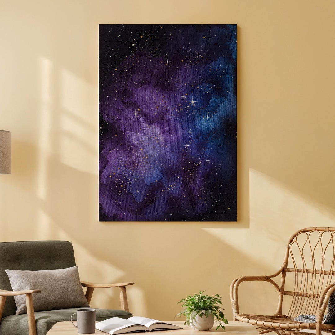 Galaxy Night Sky Canvas Wall Art, Purple and Blue Cosmic Nebula With ...