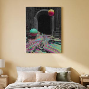 Futuristic Portal Canvas Wall Art, Abstract Space Painting, Neon Galaxy Canvas, Surreal Planets Decor, Modern Cosmic Artwork, Art Decor