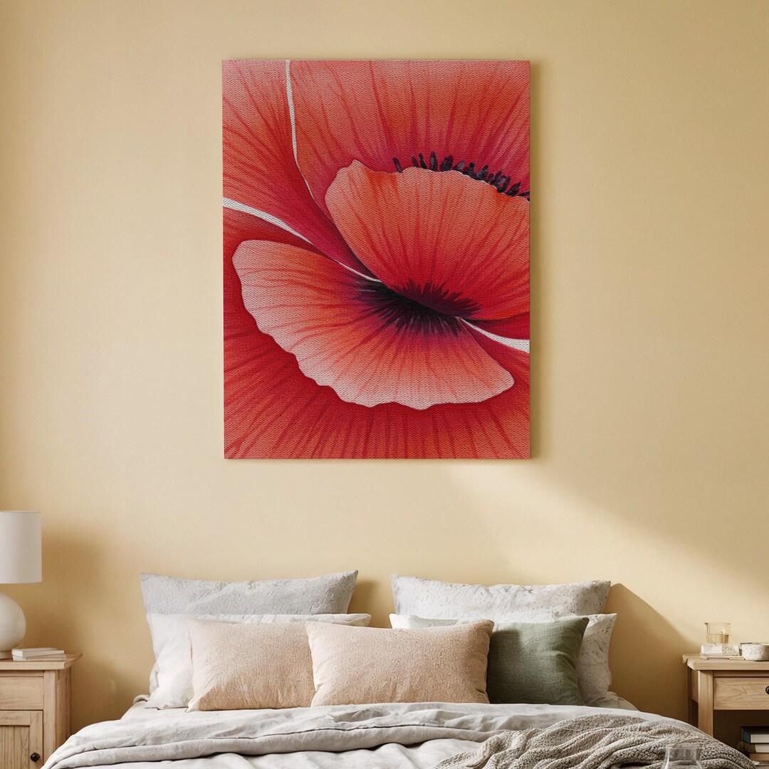 Red Poppy Flower Canvas Wall Art, Bold Botanical Close-up Print, Modern ...