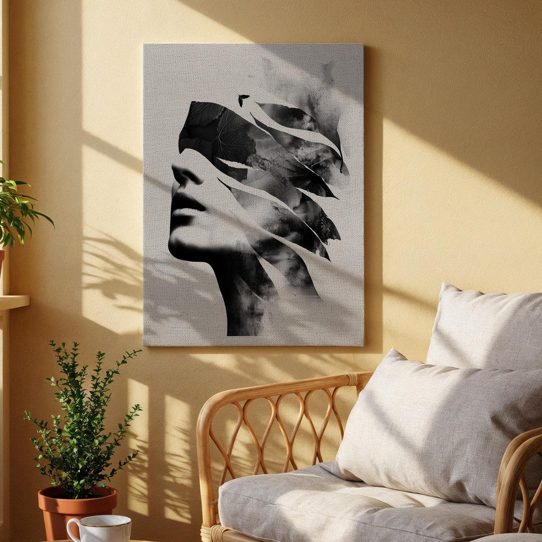 Black and White Abstract Face Canvas Wall Art, Minimalist Modern ...