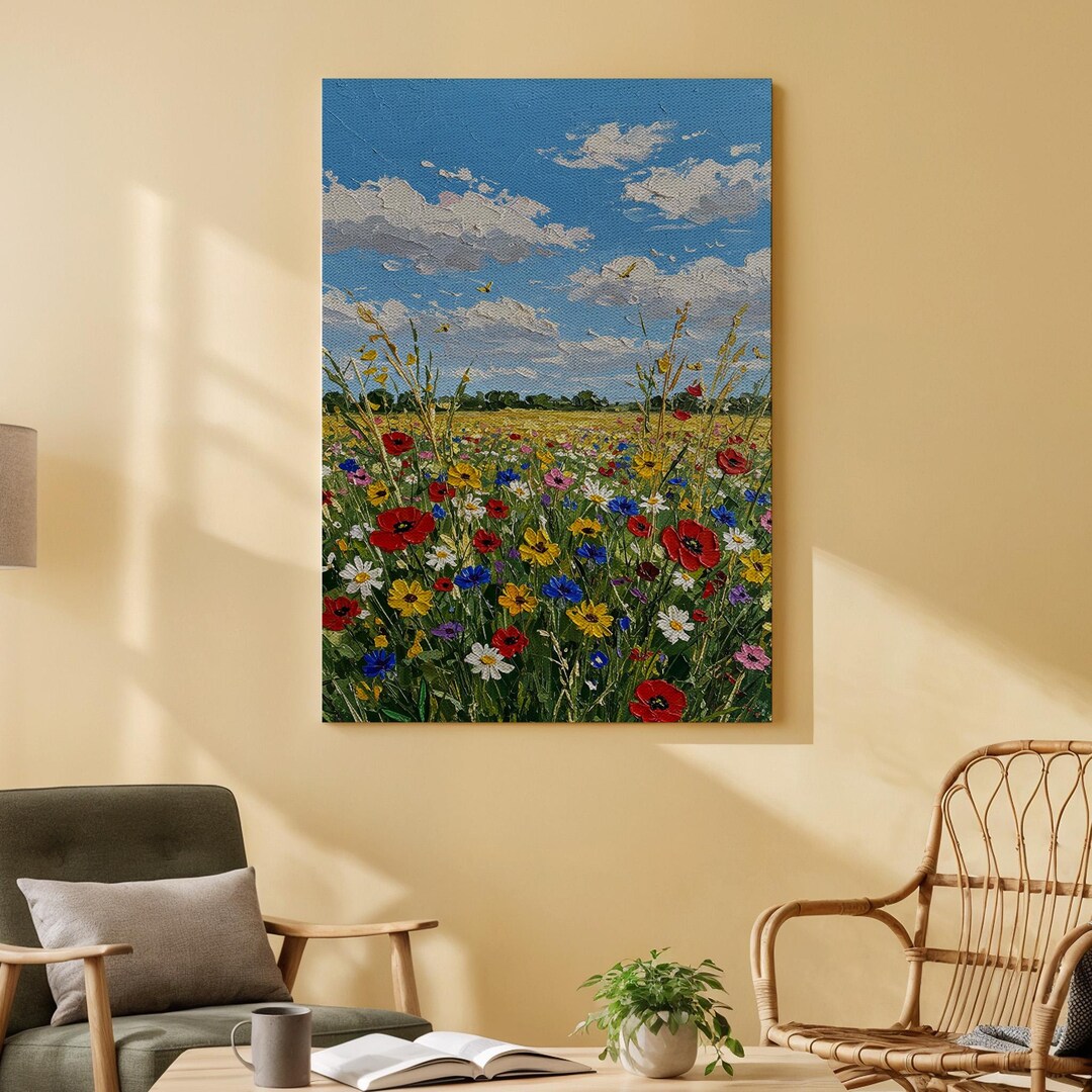 Wildflower Field Canvas Art, Vibrant Floral Landscape With Poppies and ...