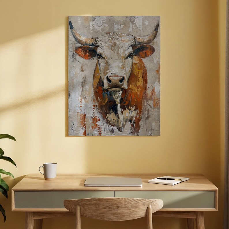 Bull Canvas Art, Modern Farm Animal Wall Decor, Rustic Cow Portrait ...