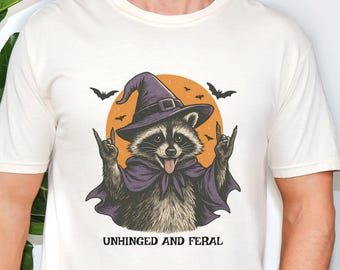 Feral Raccoon Halloween Shirt, Comfort Colors® Shirt, Funny Raccoon Tee, Raccoon Lover Gift, Unhinged And Feral Raccoon TShirt, Spooky Shirt