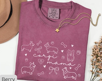 Corgi Mama Shirt, Unisex Comfort Colors® Tee, Gift For Corgi Lovers, Vintage Dogs TShirt, Cute Corgi Mom Gift, Minimalist Dog Shirt
