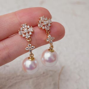 Aretes Largos de Gota Perla, Chapado en Oro 14K con CZ, Joyería de Boda Nupcial, Regalo Elegante para Ella