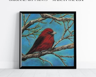 Impresión de arte mural de pinzón, pintura de pájaro cantor, dibujo al pastel y carboncillo, lienzo para pared, arte minimalista para sala de estar y comedor, arte mural natural