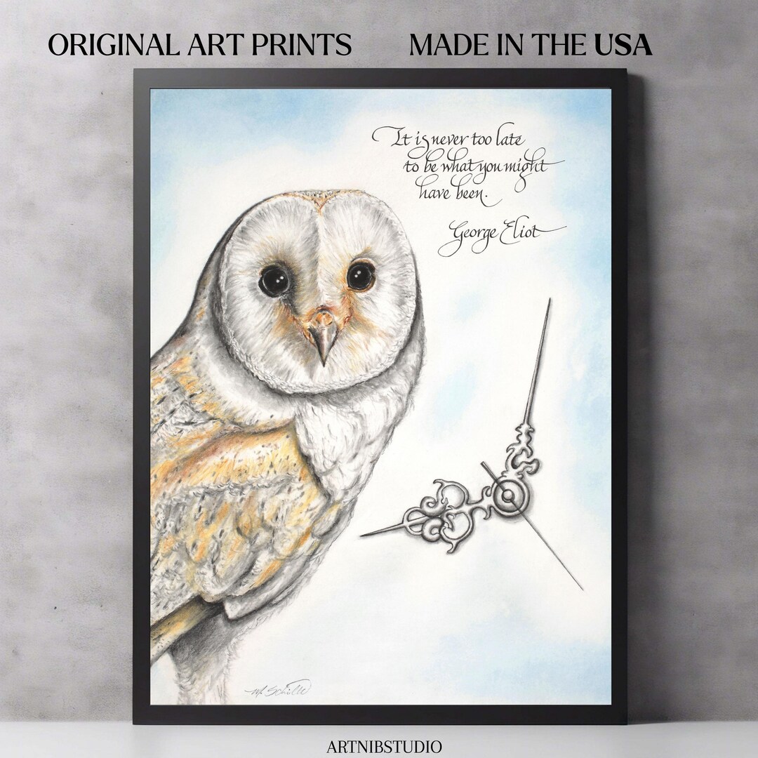 Original Owl Calligraphy Quote Wall Art Print, Charcoal & Ink Fine Art ...