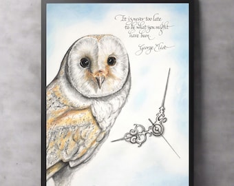 Original Owl Calligraphy Quote Wall Art Print, Charcoal & Ink Fine Art on Archival Textured Paper, Elegant Wall Art, Nature Inspired Gift