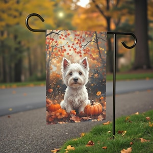 Fall Westie and Pumpkin Garden Flag, Dog Autumn House Banner