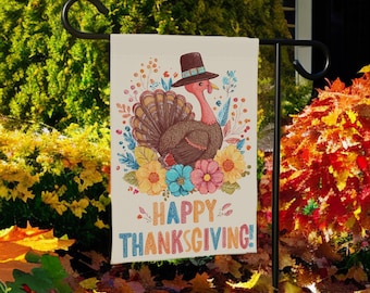 Happy Thanksgiving Colorful Turkey Garden Flag
