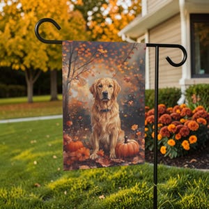 Fall Golden Retriever with Pumpkins Garden Flag