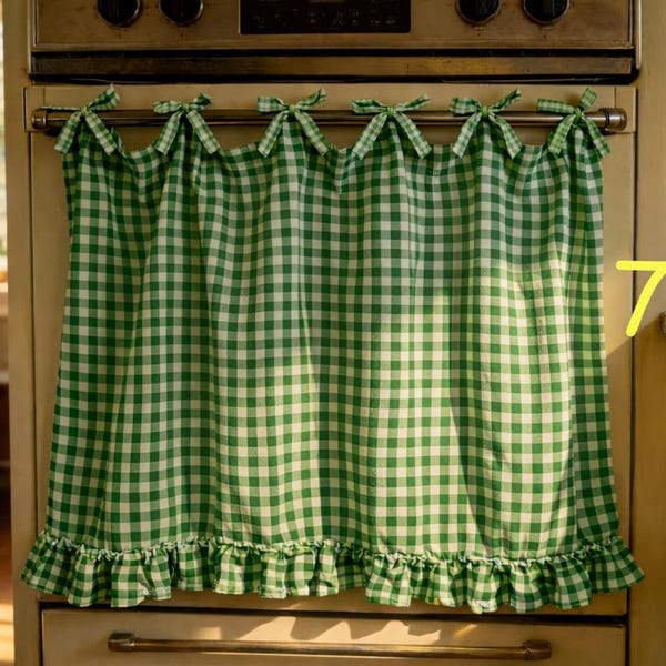 Handmade Oven Skirt - Farmhouse Ruffled Kitchen Skirt, Rustic Stove Handle Cover, Cottagecore Decor