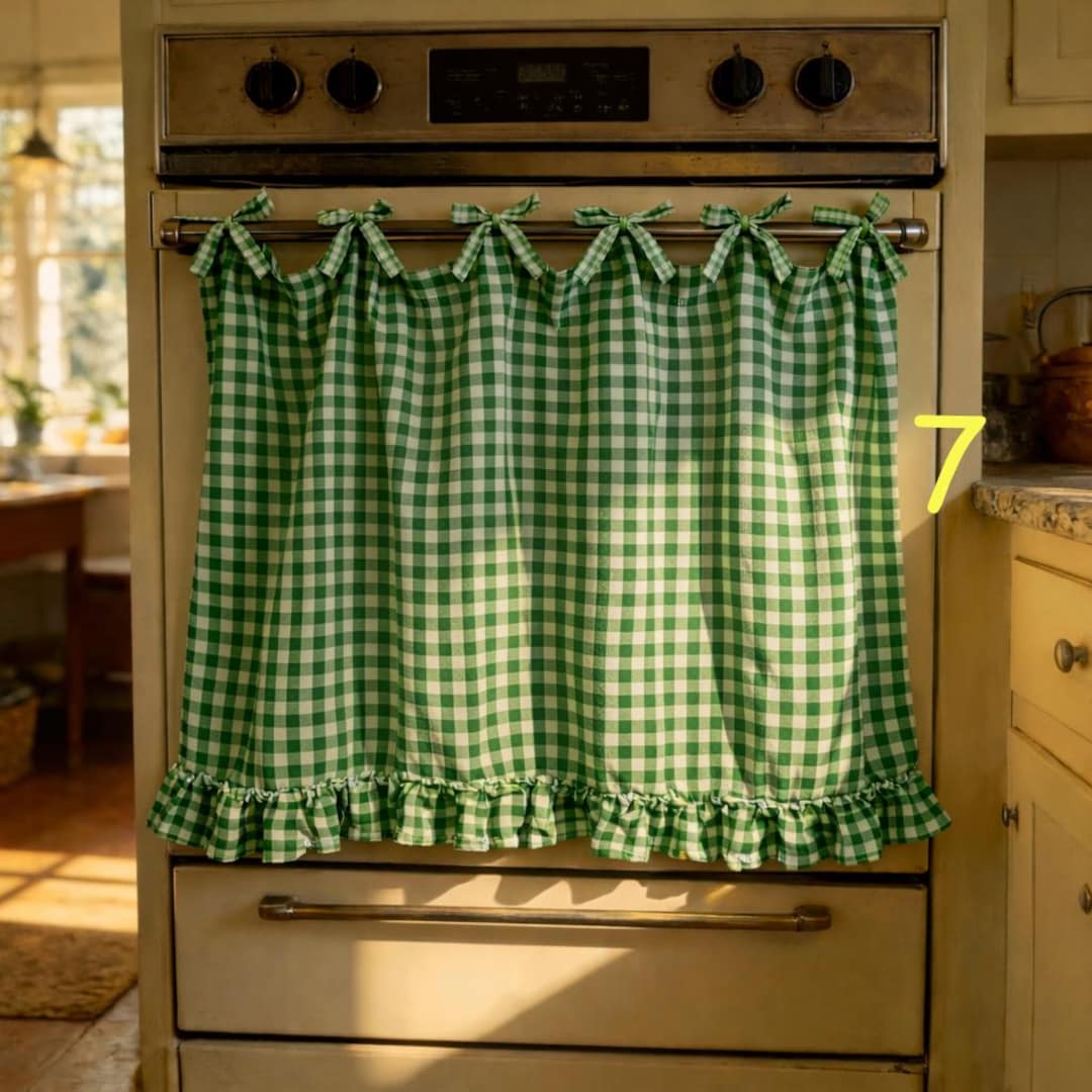 Handmade Oven Skirt - Farmhouse Ruffled Kitchen Skirt, Rustic Stove Handle Cover, Cottagecore Decor