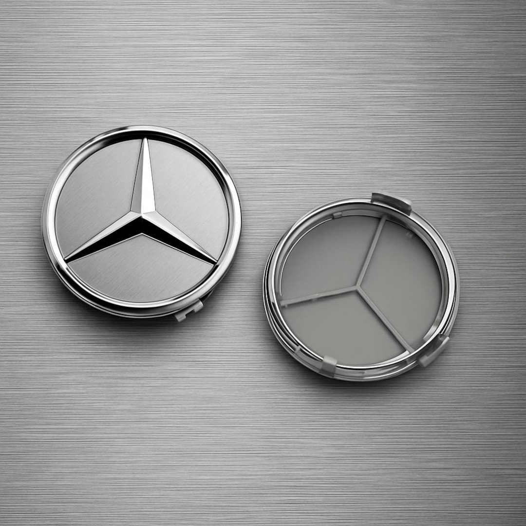 Set of 4 Mercedes 75mm Silver Wheel Center Caps | Silver Logo Emblem ...