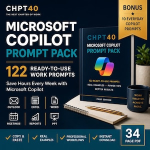 Microsoft Copilot Playbook | Professional Prompt Library for Outlook, Excel, Word & Teams | Save Hours Every Week