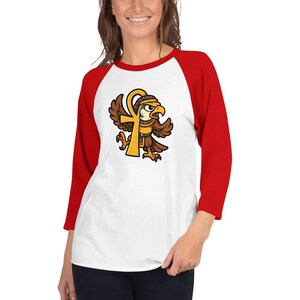 Egyptian Ankh & Horus Falcon 3/4 Sleeve Raglan Shirt, Ancient Egyptian Symbol Baseball Tee, Unisex Mythology Graphic Top