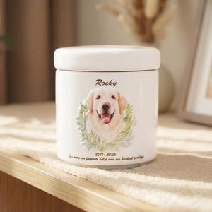 Pet Portrait Ceramic Urn for Ashes - Personalized Dog Keepsake, HandPainting Style Gift, Dog Mom, Pet Loss Gift