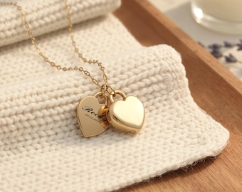 Personalisierte Herz-Urnenkette — doppelseitiger Kremationsanhänger mit Doppelherz, 14K vergoldet, Andenken- & Gedenkschmuck