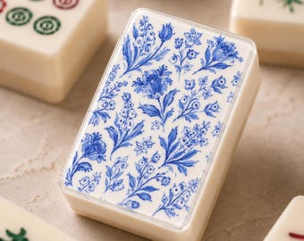 Floral Blue Porcelain 1.4"x1.0"x0.6" Mahjong Set, 166 Pcs Acrylic American Mahjong Tiles, Chinoiserie Tiles Set, Luxury Mahjong Gift