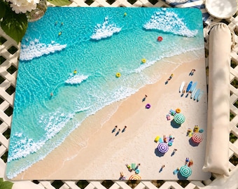 Aerial Beach Mahjong Mat, Summer Ocean Table Runner, Coastal Desk Protector