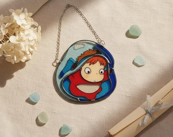 Ponyo Suncatcher, Faux Stained Glass Anime Art, Studio Ghibli Ocean Theme Window Hanging