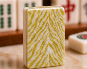 Luxury Zebra in Chartreuse Stripe Mahjong Tile, Animal Print Mahjong Set Addition Collectible Board Game Accessory (166 pieces)
