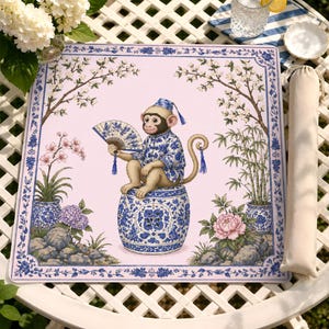 Monkey Design Mahjong Mat | Preppy Palm Beach Table  Protector & Playma, Unique Mahjong Gift for Women