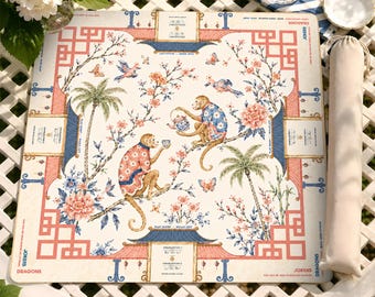 Tappetino da Mahjong in stile Chinoiserie, elegante tappetino da gioco con motivo di scimmie e fiori, copritavolo da Mahjong di lusso, regalo unico per gli appassionati di Mahjong.