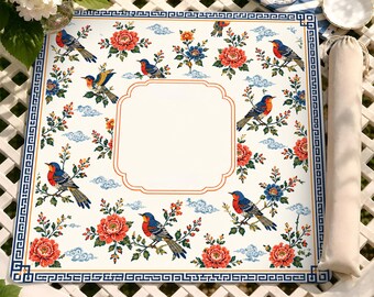 Tappetino da Mahjong con ricamo di uccelli e fiori, copritavolo da gioco di ispirazione asiatica, accessorio per Mahjong in stile Chinoiserie, regalo unico
