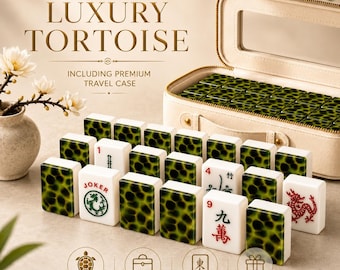 Luxury Toirtoise Green Mahjong Tile With Turtle Shell Pattern, 1.4"x1.0"x0.6" American Mahjong Acrylic Tiles Set 166 Piece