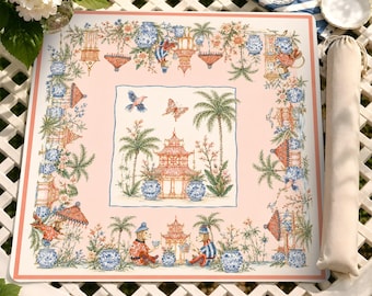 Tappetino da Mahjong con scimmie in stile Chinoiserie, elegante tabellone da gioco per tea party orientale, runner da tavola decorativo unico, lussuoso arredamento per la casa di ispirazione asiatica