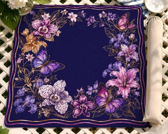Purple Butterfly Mahjong Mat, Exquisite Floral Game Mat, Artistic Table Mat For Card & Board Games, Luxury Home Decor