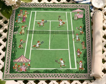 Tappetino da Mahjong Fox Tennis Club, con illustrazioni di animali fantasiosi, elegante tappetino decorativo a tema giardino, perfetto come regalo.